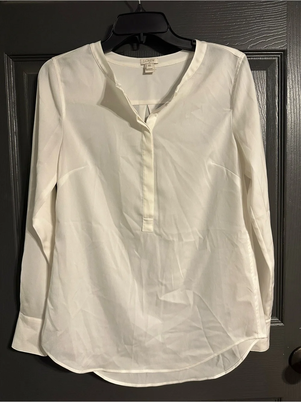J. Crew White Split V-Neck Long-Sleeve Blouse